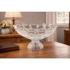 Vintage MCM Bohemia Glass Czech Pedestal Centerpiece Fruit Banana Bowl